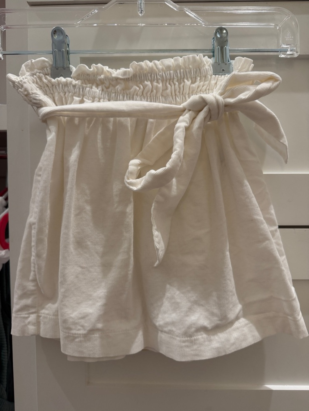 Bella Bliss corduroy Cream Elastic Waist Tie Skirt